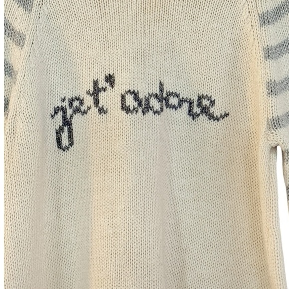 ANTHROPOLOGIE Moth Je T’Adore Pullover Cream & Metallic Silver Striped Sweater L - Picture 4 of 8